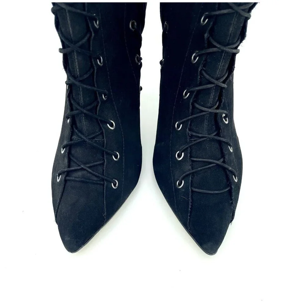 Catherine Malandrino Ankle Booties Black Suede Leather Lace Up SZ 7 New